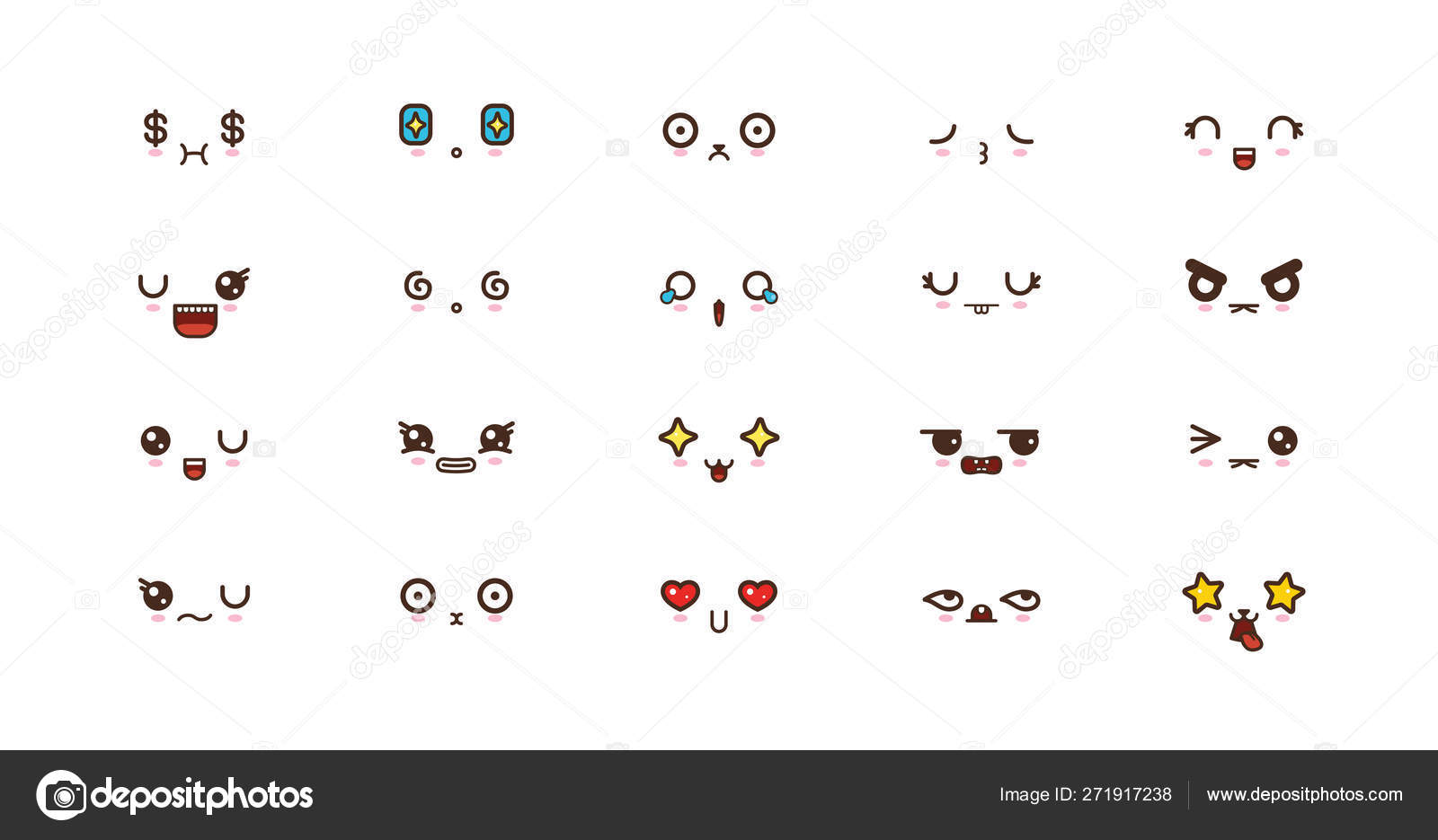 Kawaii cute faces smile emoticons. Japanese emoji Stock Vector by ...