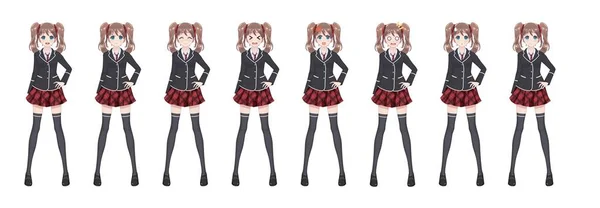 Anime Manga Studentin Mädchen in Blazer und rotem Rock — Stockvektor