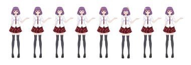 Anime manga kız öğrenci ekose etek kırmızı kravat desen