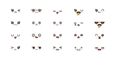Kawaii şirin yüzler ifadeler gülümse. Japon emoji