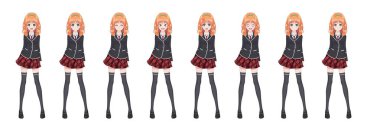 Anime manga öğrenci kız ceket ve kırmızı etek
