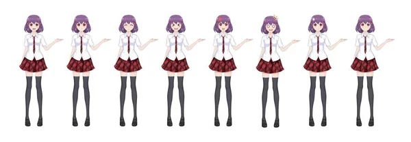 Anime मंगा स्कूलगर्ल प्लेड रेड स्कर्ट टाय नमुना — स्टॉक व्हेक्टर