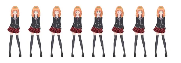 Anime-manga student meisje in blazer en rode rok — Stockvector