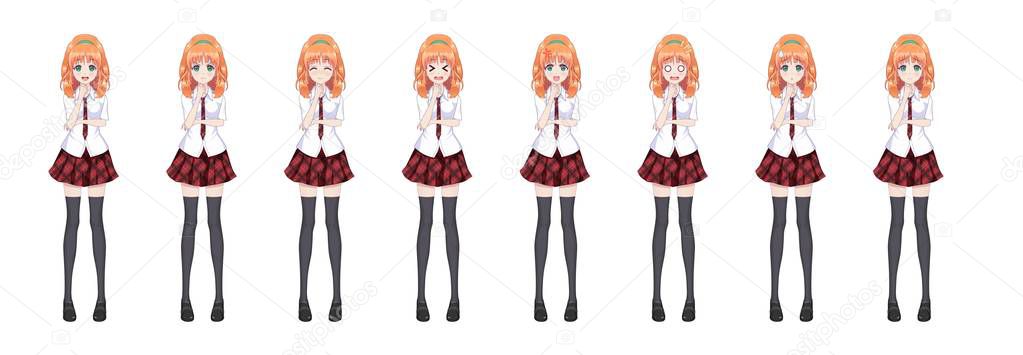 Anime manga schoolgirl plaid red skirt tie pattern