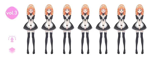 Chica anime manga. Disfraz de mucama cafetería — Archivo Imágenes Vectoriales