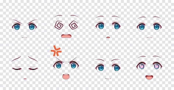 Emoções olhos azuis de anime mangá meninas — Vetor de Stock