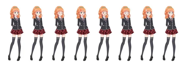 Anime manga student tjej i kavaj och röd kjol — Stock vektor