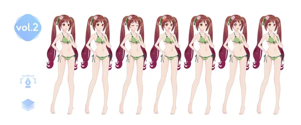 Anime manga girl. Dans un maillot de bain de bikini d'été — Image vectorielle