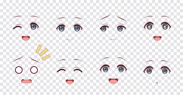 Emociones ojos azules de anime manga niñas — Vector de stock