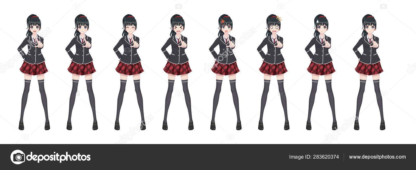 Anime Manga Fille étudiante Jupe Blazer Et Rouge Image