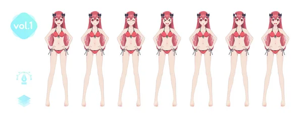Anime manga lány. Az egy nyári bikini fürdőruha — Stock Vector