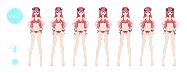 Anime manga girl. Dans un maillot de bain de bikini d'été — Image vectorielle