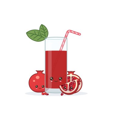 Sevimli kawaii gülümseme karikatür nar suyu Vektör