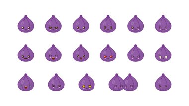 İncir meyve sevimli kawaii maskotu. Kawaii gıda yüzleri