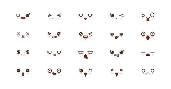 Kawaii facce carine sorriso emoticon. Emoji giapponese — Vettoriale Stock