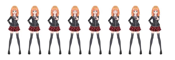 Anime-manga student meisje in blazer en rode rok — Stockvector