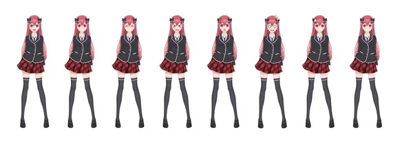 Anime manga estudiante chica en chaqueta y falda roja — Vector de stock