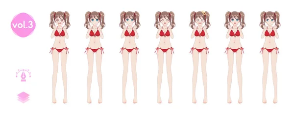 Dziewczyna manga anime. Strój kąpielowy bikini latem — Wektor stockowy
