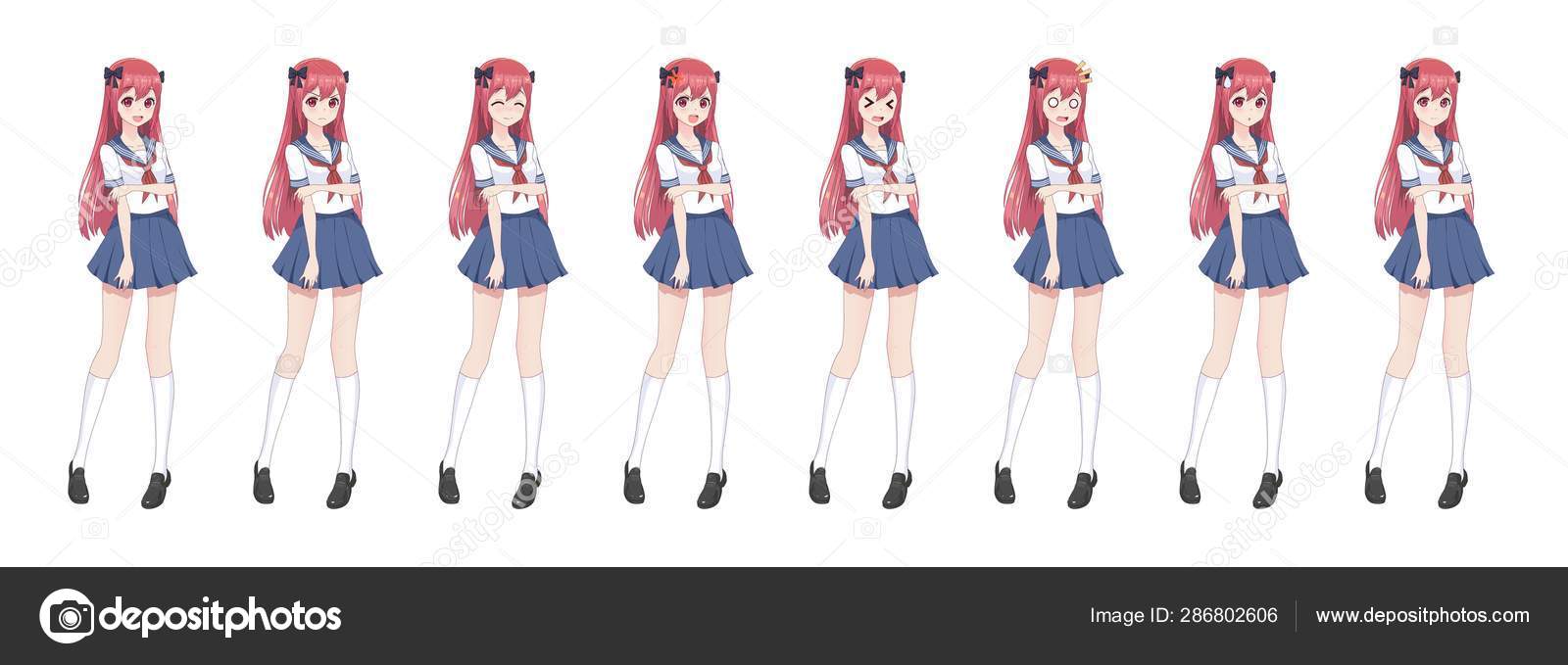 Anime manga schoolgirl in sailor suit, blue skirt Stock Vector Image by ...
