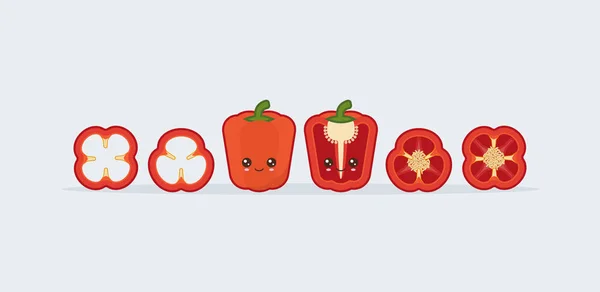 Rote Paprika setzen. niedliches kawaii lächelndes Essen — Stockvektor