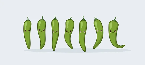 Du piment vert. Mignon kawaii souriant nourriture — Image vectorielle
