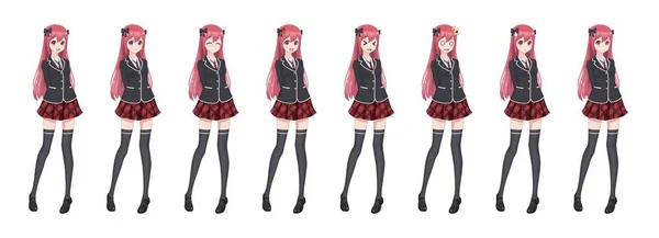 Anime manga diák lány blézer és piros szoknya — Stock Vector