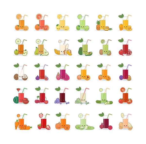 Jus de fruits et légumes souriants kawai mignon — Image vectorielle