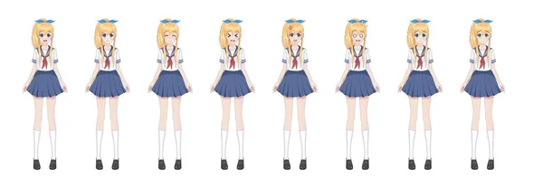 Anime manga uczennica w sailor garnitur, niebieski spódnica — Wektor stockowy