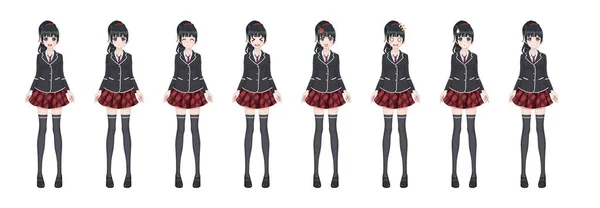 Anime manga student tjej i kavaj och röd kjol — Stock vektor