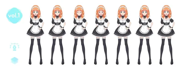 Gadis manga anime. Kostum kafe pembantu - Stok Vektor