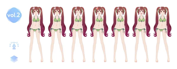 Anime ragazza manga. In costume da bagno estivo in bikini — Vettoriale Stock