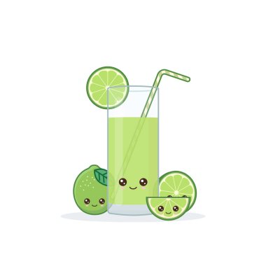 Sevimli Kawai gülümseyen karikatür kireç suyu. Vektör