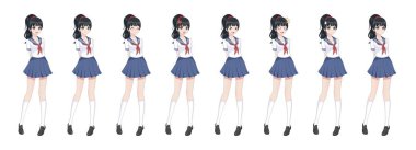 Anime manga kız öğrenci denizci takım elbise, mavi etek