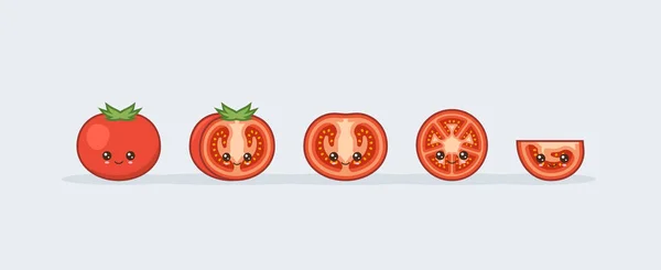 Set tomate. Mignon kawaii souriant nourriture. Vecteur — Image vectorielle