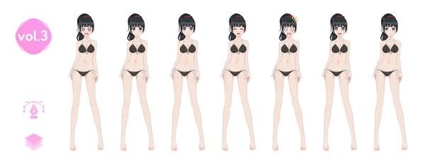 Anime Manga Mädchen. im sommerlichen Bikini-Badeanzug — Stockvektor