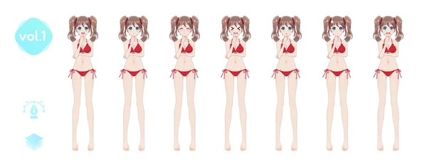 Chica anime manga. En traje de baño de verano — Archivo Imágenes Vectoriales