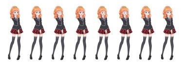 Anime manga öğrenci kız ceket ve kırmızı etek