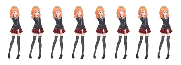 Anime manga student girl in blazer and red skirt — Stock Vector