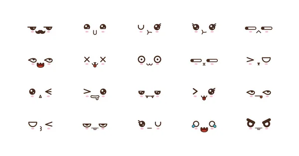 Kawaii caras lindas sonrisa emoticonos. emoji japonés — Vector de stock
