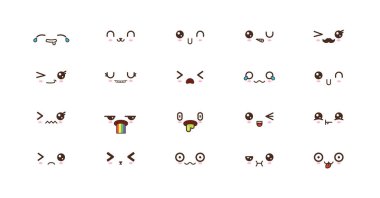 Kawaii şirin yüzler ifadeler gülümse. Japon emoji