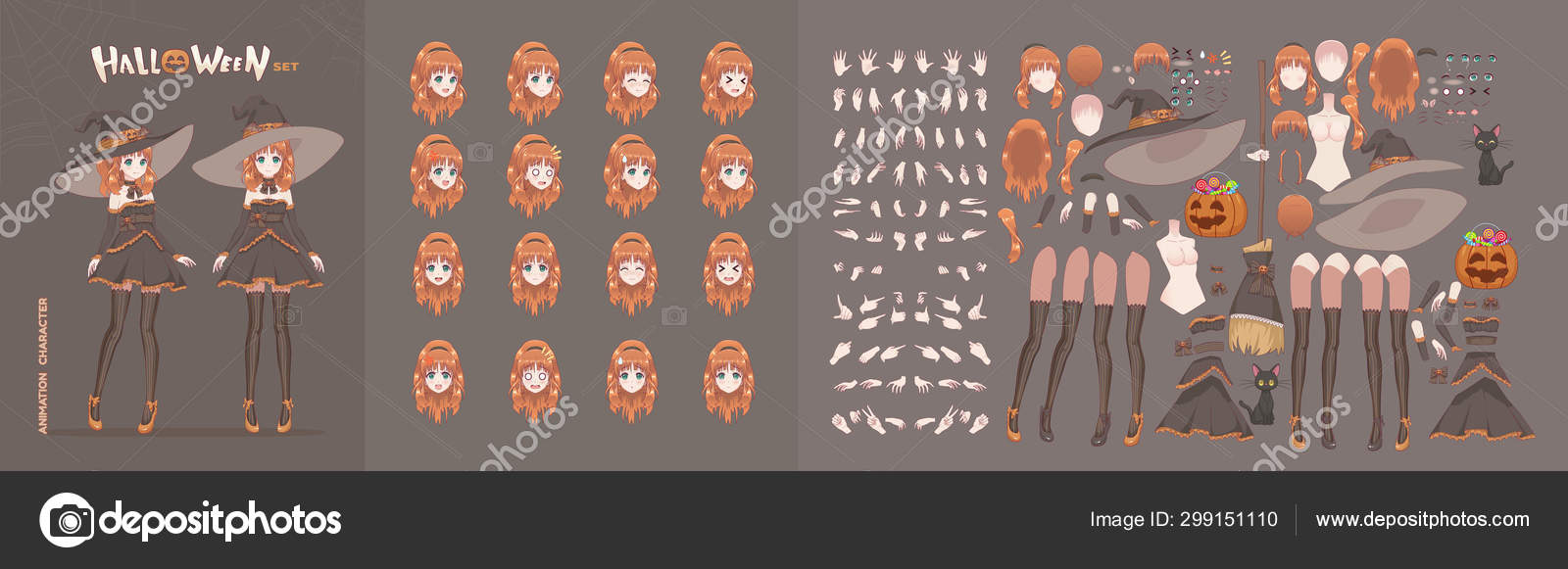 Halloween anime manga black witch animation kit Stock Vector Image by ©Apoev #299151110 Halloween anime manga black witch animation kit Stock Vector Image by ©Apoev #299151110