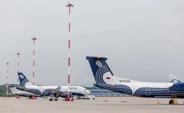 Росія Владивосток 2018 Пасажирські Літаки Airbus A319 Аврора Авіакомпаній Над — стокове фото