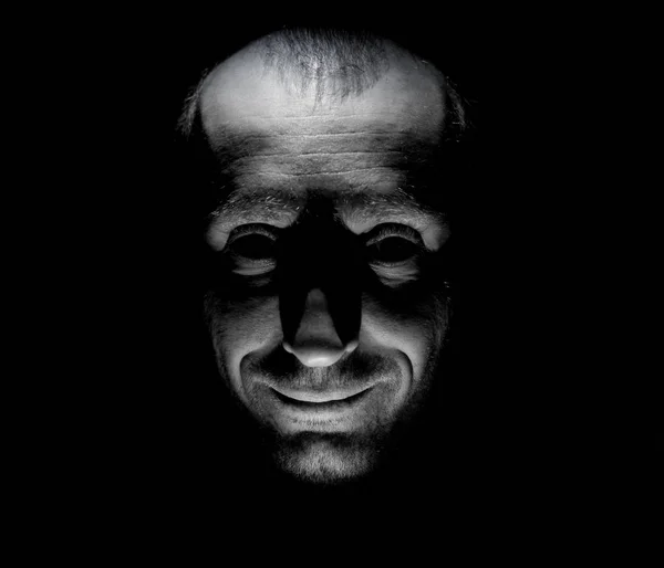 Stylish Portrait Caucasian Man Who Smiles Mad Maniac Black White — Stock Photo, Image
