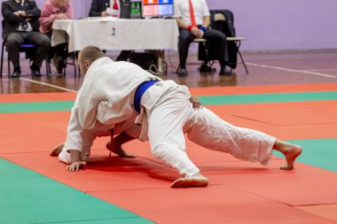Rusya, Vladivostok, 11/03/2018. Jiu-Jitsu güreş rekabet erkekler arasında. Dövüş sanatları ve dövüş sporları turnuva.