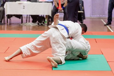 Rusya, Vladivostok, 11/03/2018. Jiu-Jitsu güreş rekabet erkekler arasında. Dövüş sanatları ve dövüş sporları turnuva.