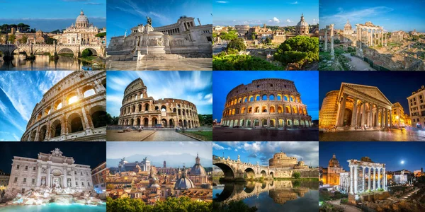 Rom Italien Landmark Kombination Set Inklusive Berömda Resmål Rom Colosseum — Stockfoto