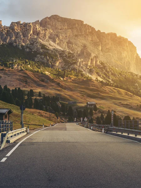 Ağaçlar, orman ve dağlar arka planlar ile güzel dağ yolu. Passo Gardena Dolomites dağ İtalya devlet karayolu yol alındığı.