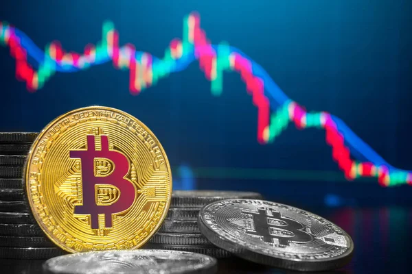 Concepto Sistema Comercio Bitcoin Criptomoneda Imagen Criptografía Física Pila Bitcoin —  Fotos de Stock