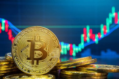 Bitcoin ve cryptocurrency sistem kavramı - fiziksel görüntü şifreleme bitcoin kazık gibi arka plan bulanıklık piyasa fiyatı grafik karşı ticaret.