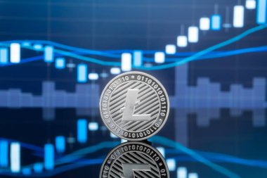 Litecoin (Ltc) ve cryptocurrency yatırım kavramı - fiziksel metal litecoin genel ticaret Döviz piyasa fiyatı grafik içinde belgili tanımlık geçmiş ile madeni paralar.